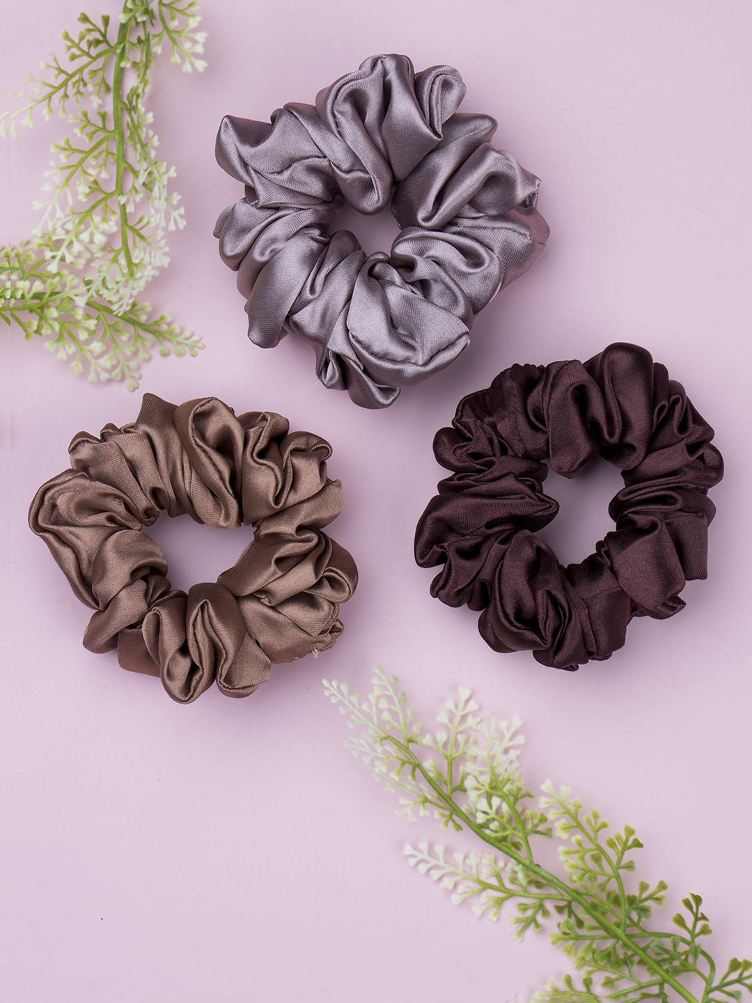 Arendelle Women Silver-Toned & Brown Set of 3 Ponytail Holders