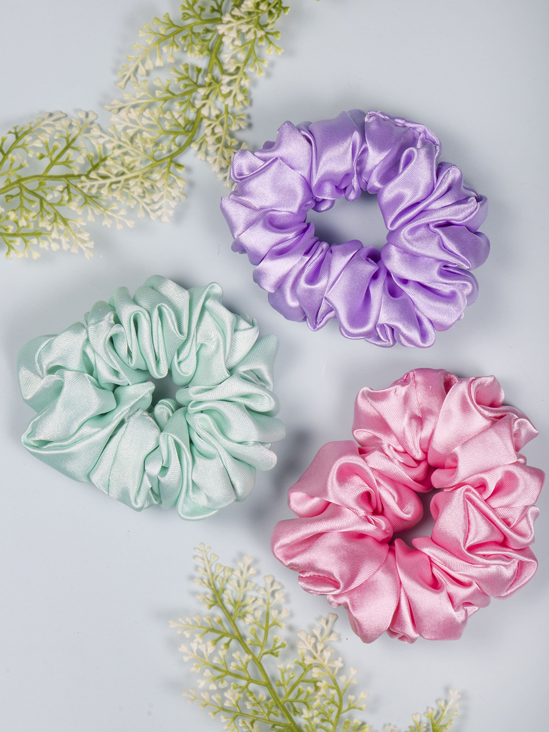 Arendelle Women Purple & Pink Set of 3 Satin Ponytail Holders