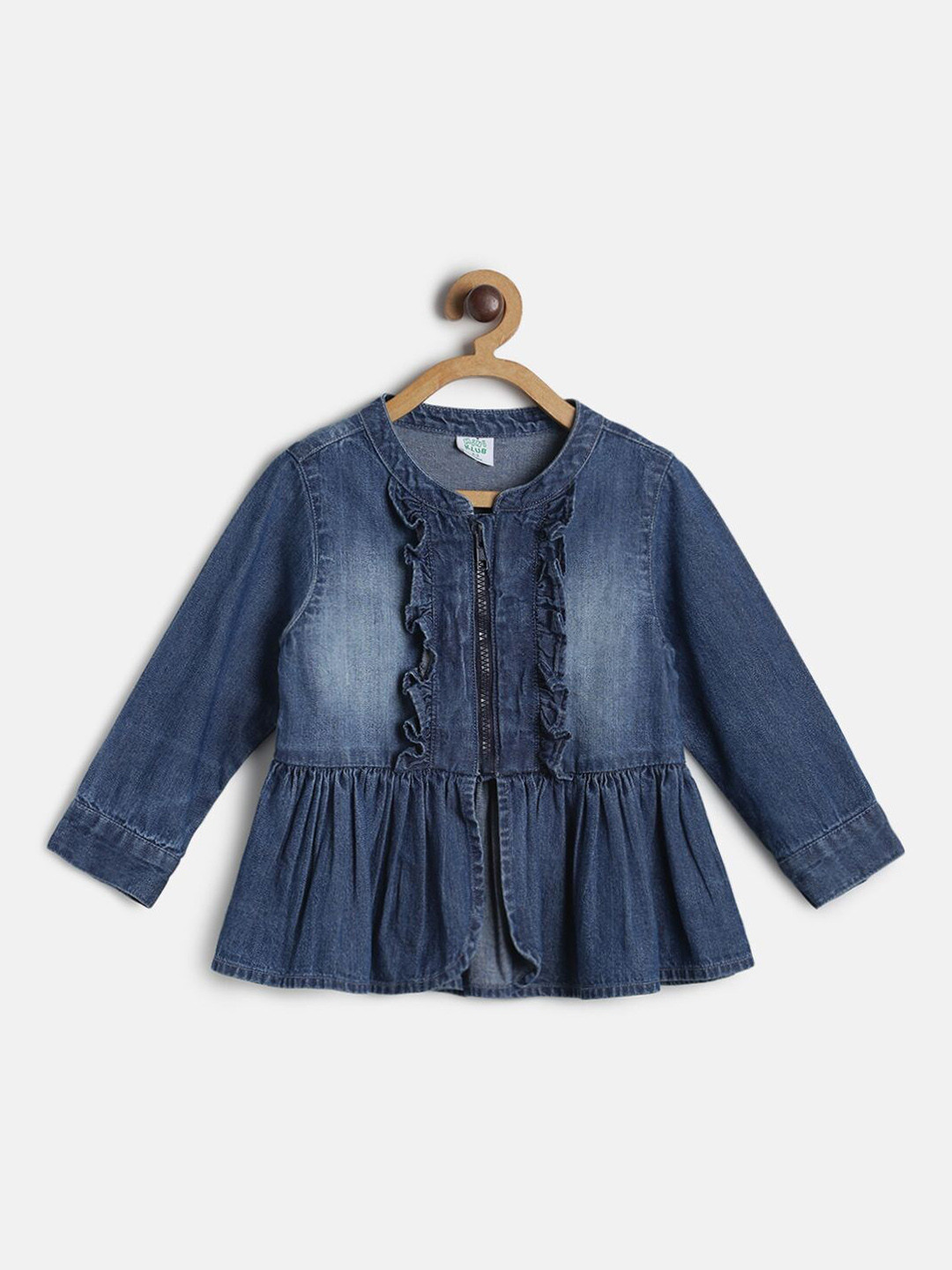 MINI KLUB Girls Blue Washed Lightweight Cotton Longline Denim Jacket