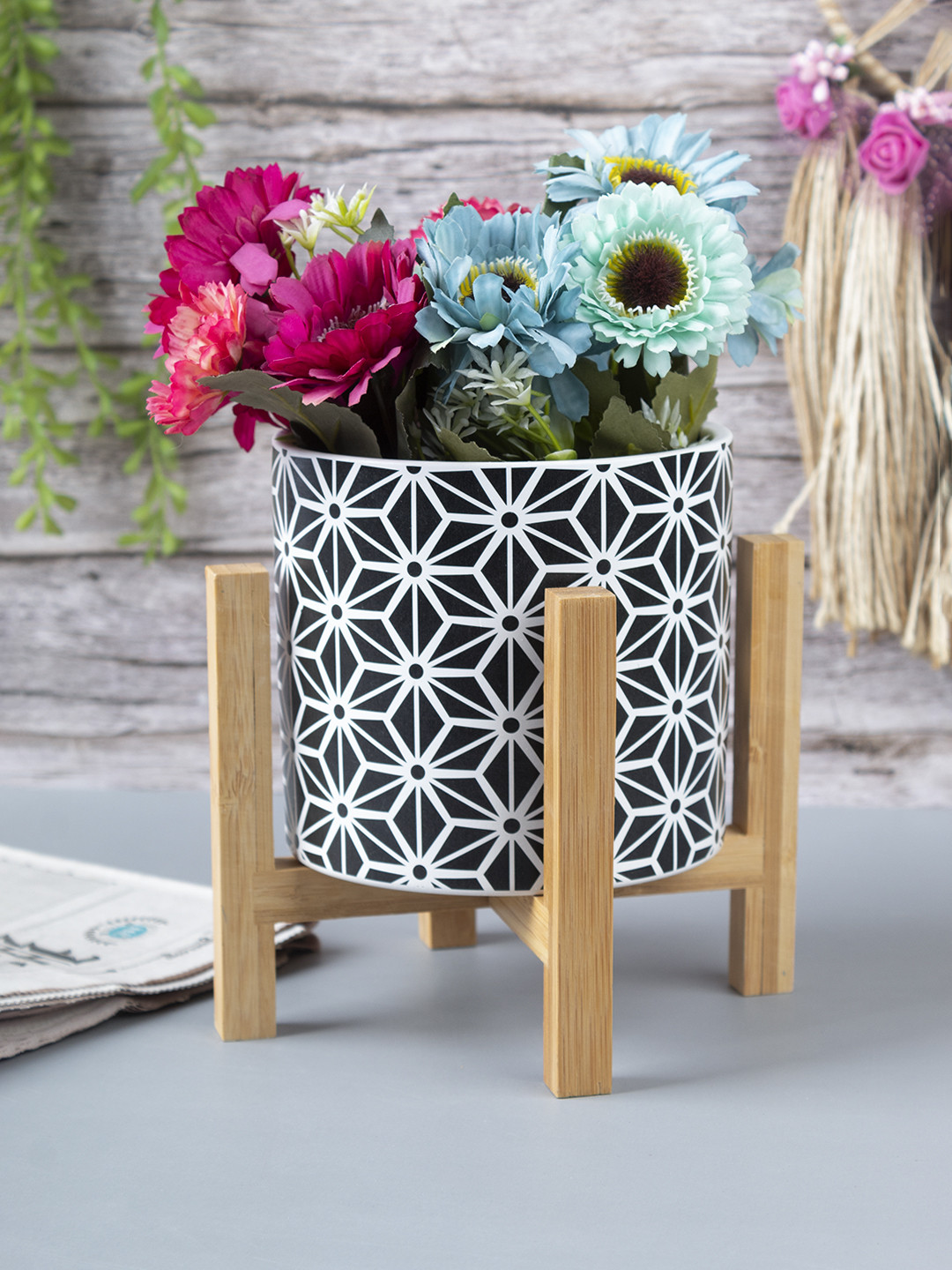 MARKET99 Black Printed Ceramic Table Planter