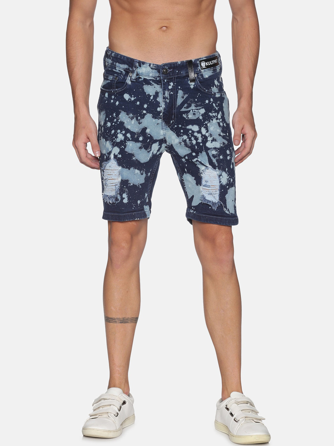 KULTPRIT Men Blue Abstract Regular Fit Denim Shorts