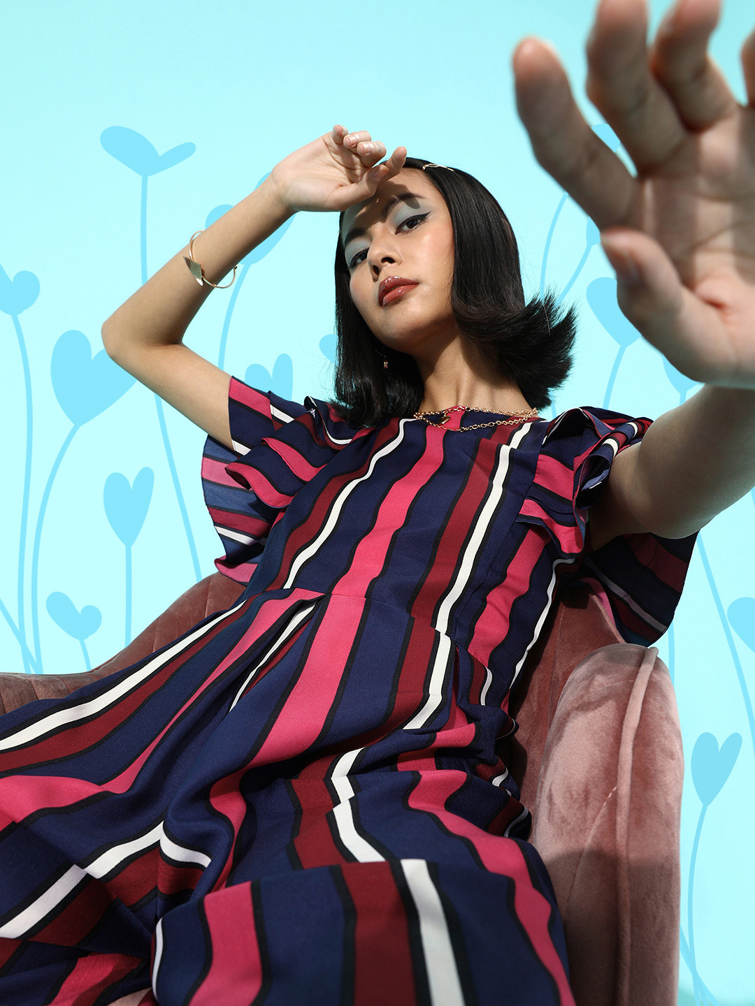 Uptownie Lite Women Deep Navy Blue Striped Elevated Bottom Jumpsuit