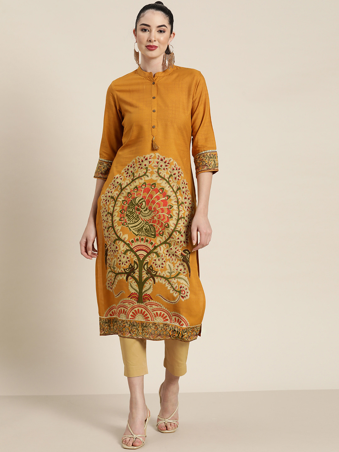 Juniper Women Mustard Yellow Ethnic Motifs Printed Straight Kurta