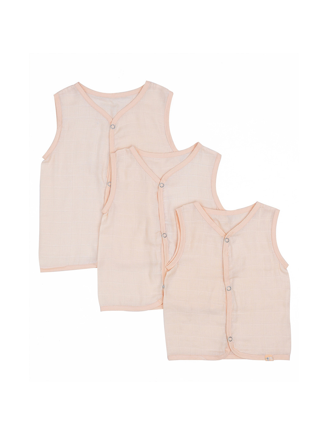MiArcus Kids Set of 3 Beige Checked Cotton Basic Vests