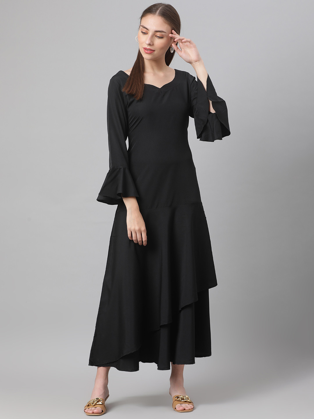 MBE Black Layered Crepe Maxi Dress
