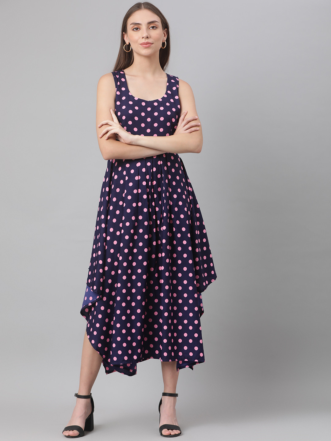 MBE Navy Blue & Pink Crepe Maxi Dress