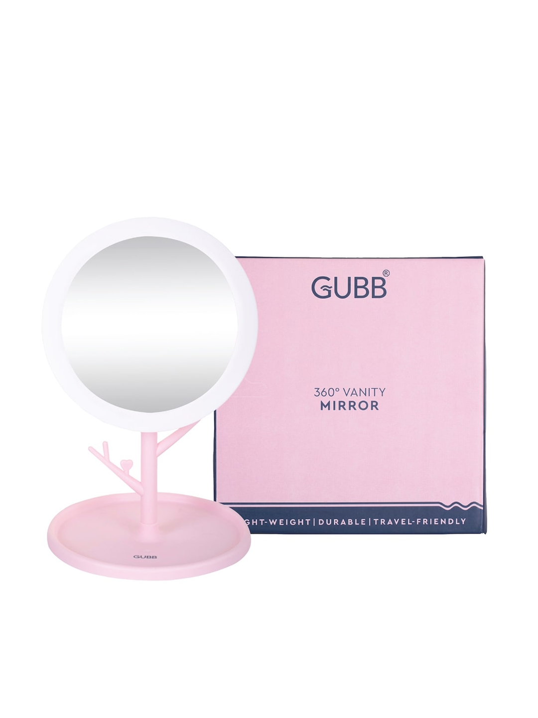 GUBB Pink & White Solid Round Glass Table Top Mirror