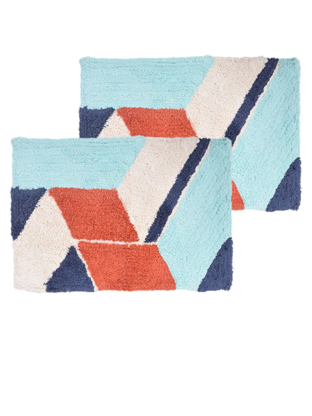 BLANC9 Set Of 2 Multicoloured 1700 GSM Pure Cotton Quick Dry Bath Rug