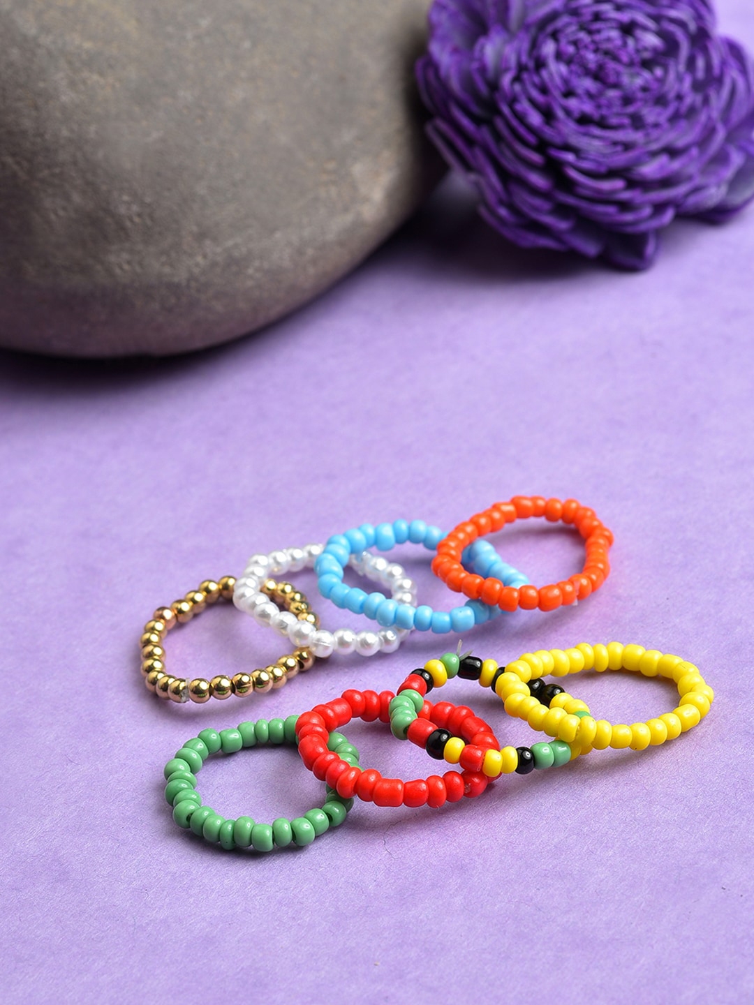 SOHI Multicoloure Pack of 8 Trendy Designer Beaded Ring