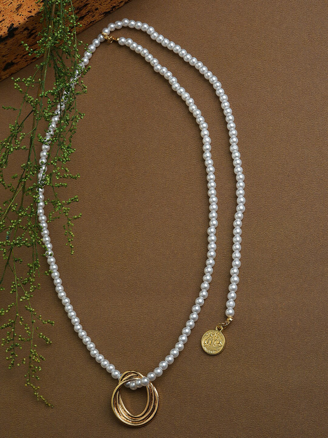 SOHI White Pearl-Beaded & Brass Gold-Plated Chain