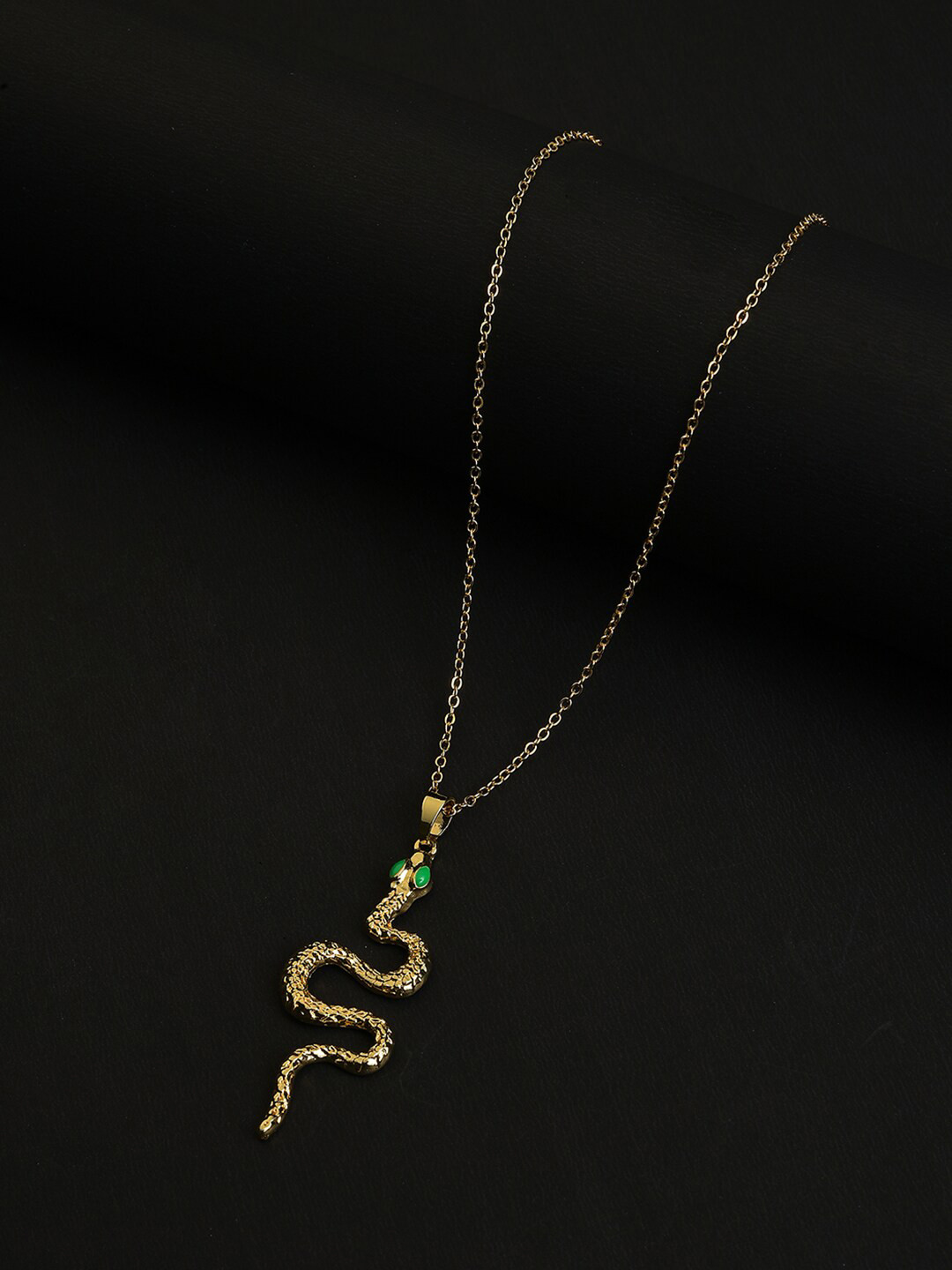 SOHI Gold-Plated & Green Brass Snake Shaped Pendant Necklace