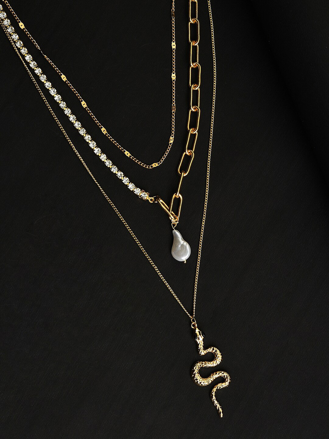 SOHI Set Of 3 Gold-Toned Brass Gold-Plated Necklace