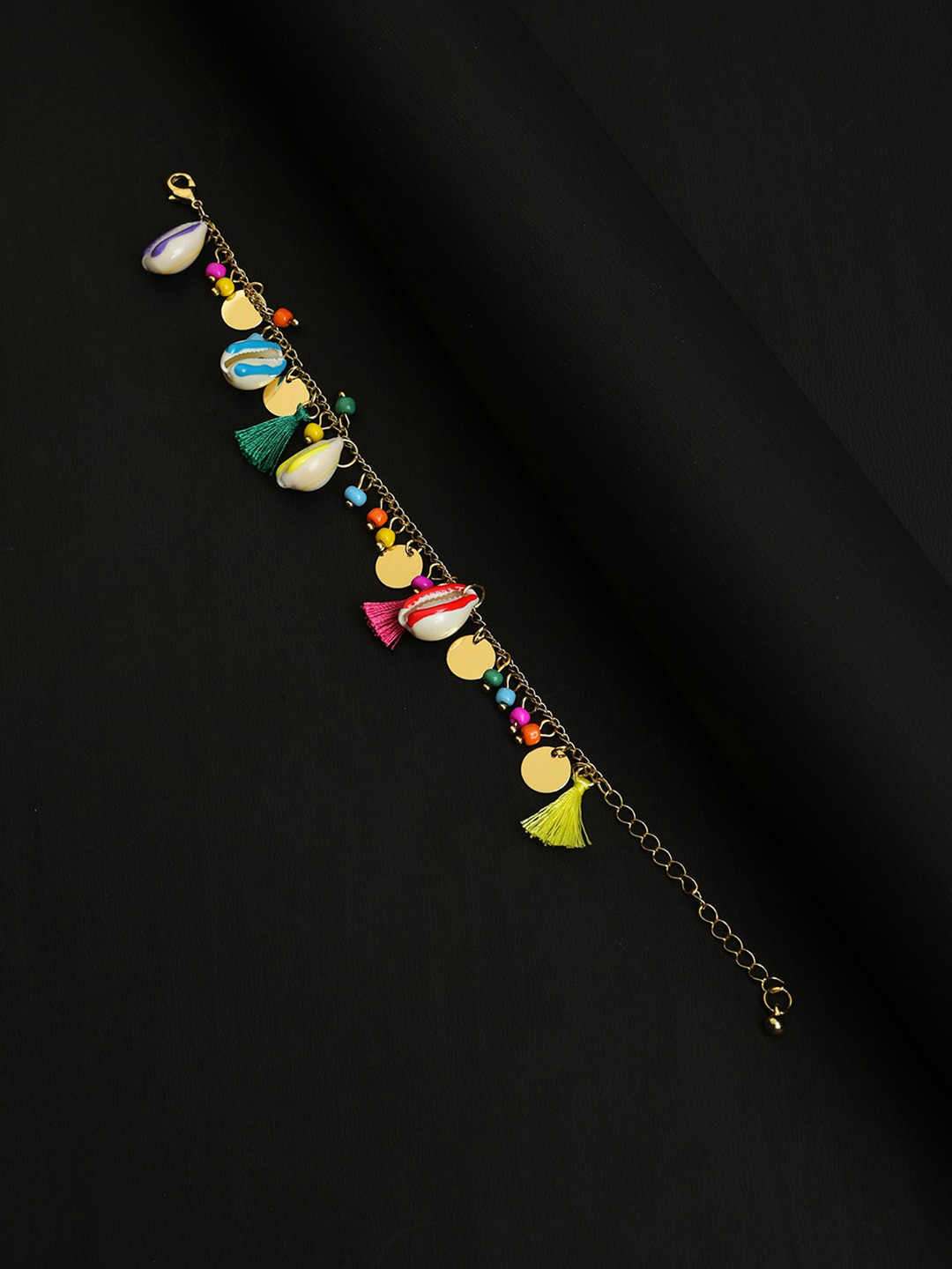 SOHI Gold Plated Multi-Coloured Beaded Vilandi Anklets