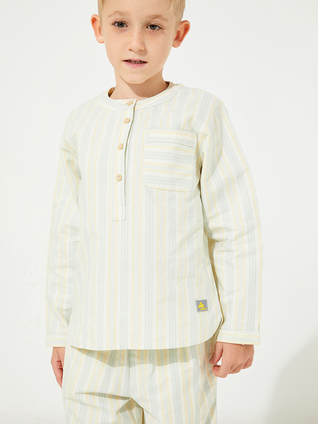 Cherry Crumble Boys Blue & Yellow Cotton Striped Pyjama Set