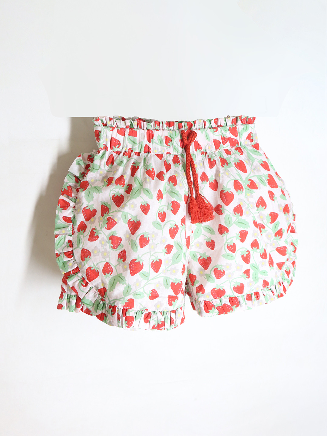 Cherry Crumble Girls Pink & Green Conversational Printed Shorts
