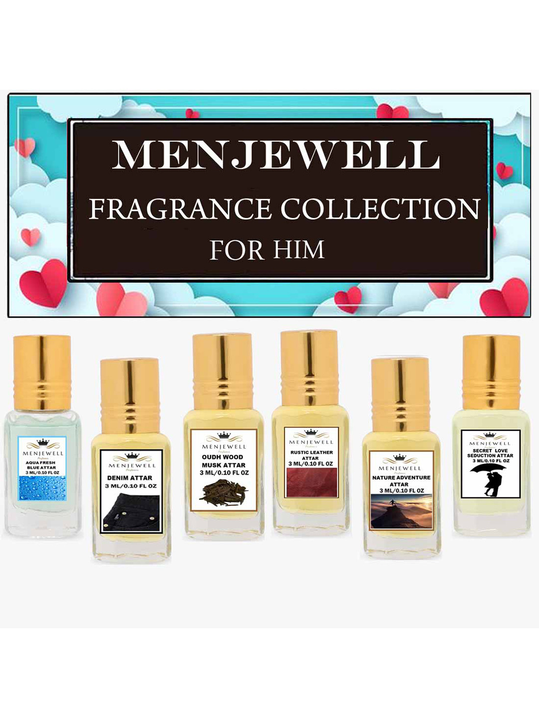 Menjewell Perfumes Set of 6 Fine Fragrance Attar 3 ml each