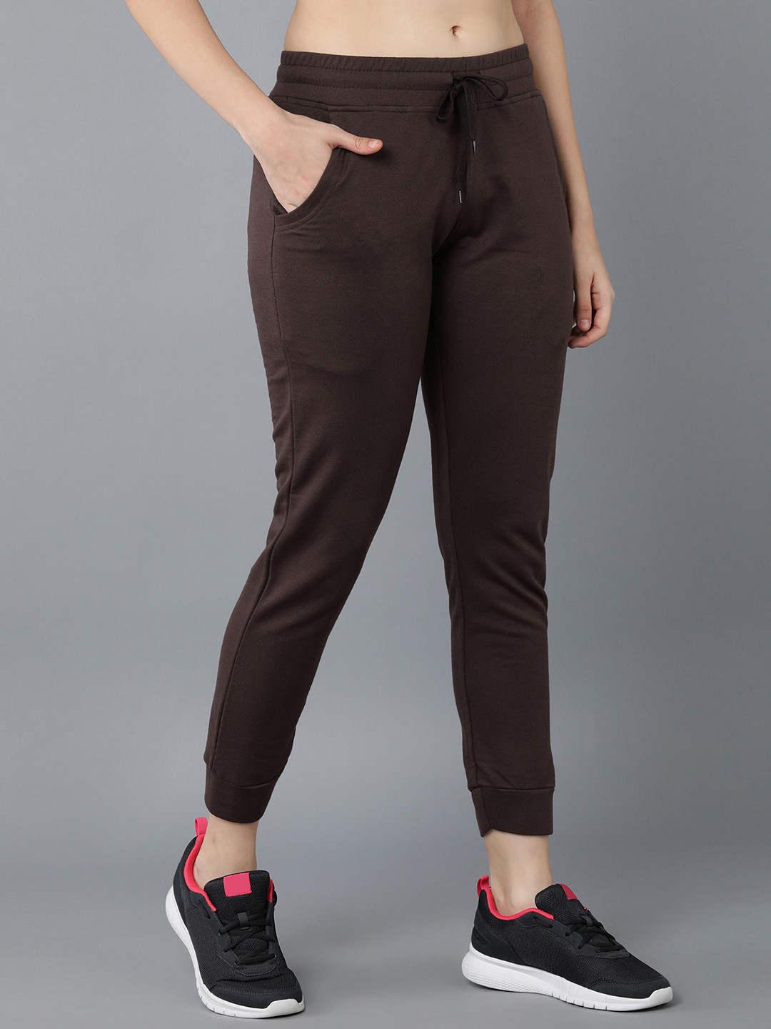 Alan Jones Women Coffee Brown Solid Slim Fit Joggers