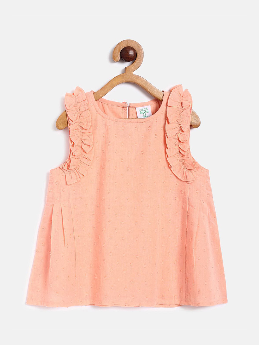 MINI KLUB Girls Peach-Coloured Self Design Pure Cotton A-line Top
