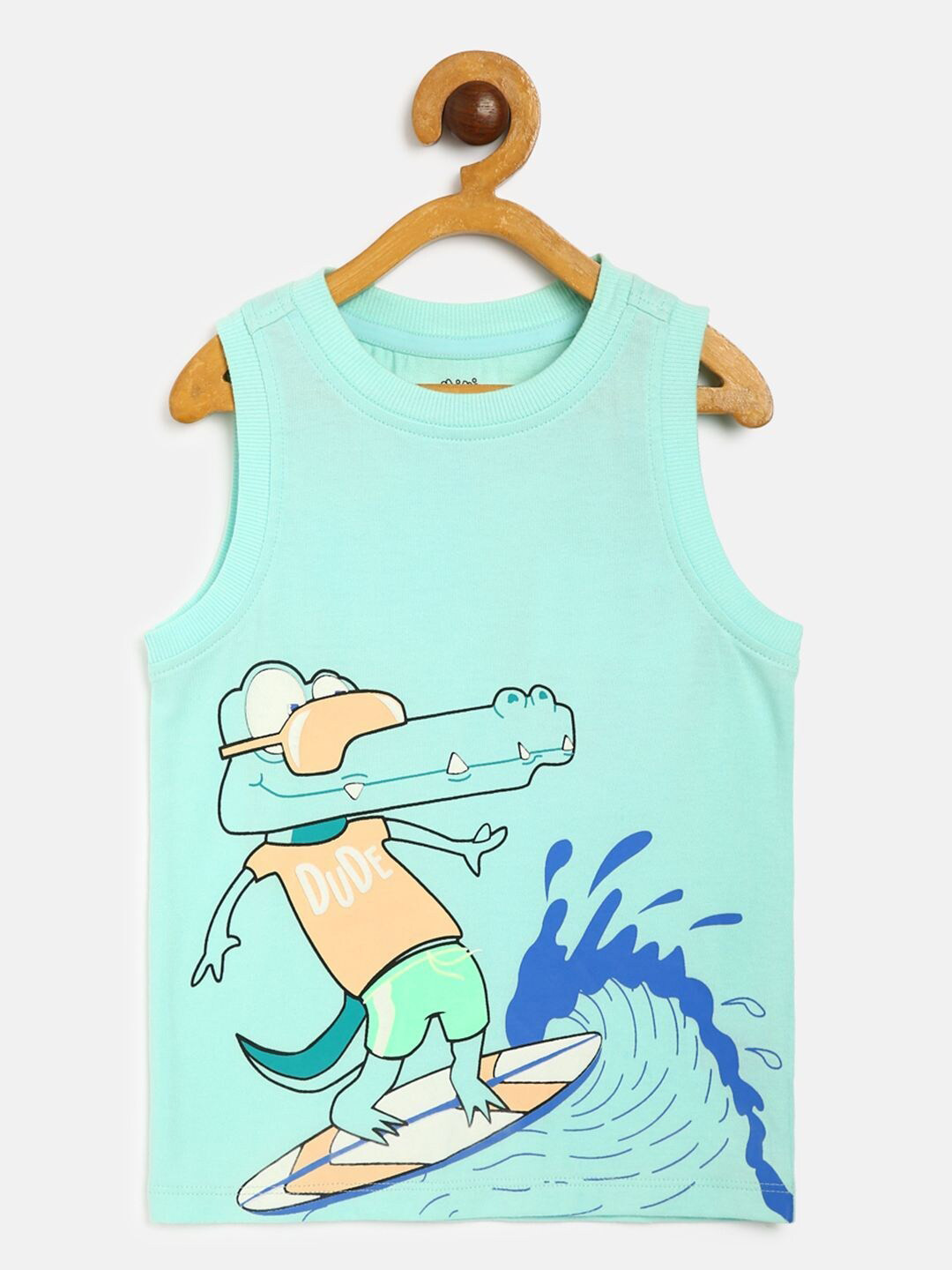 MINI KLUB Infant Boys Mint Green Graphic Printed Pure Organic Cotton T-shirt