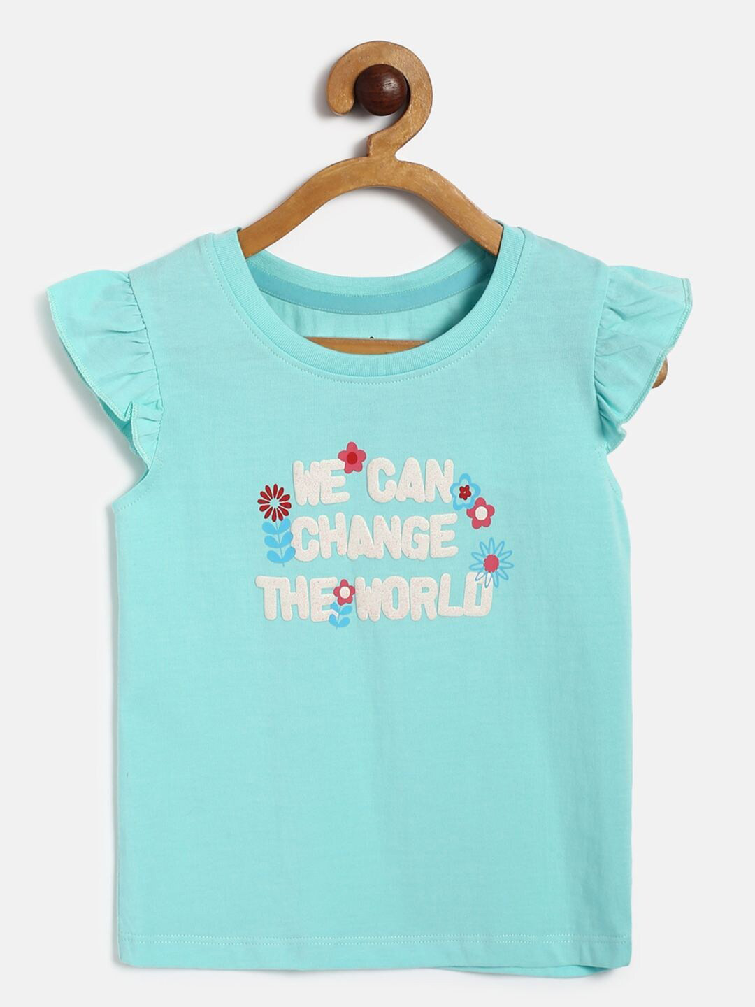 MINI KLUB Turquoise Blue Print Cap Sleeves Organic Cotton Top