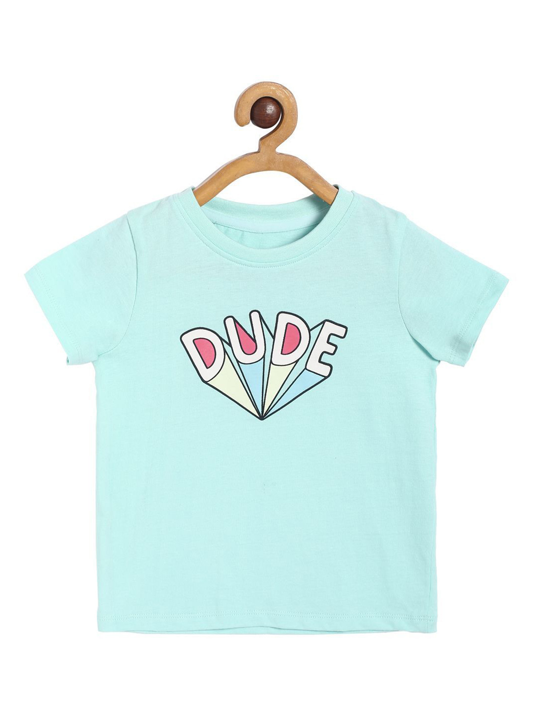 MINI KLUB Boys Sea Green Typography Printed Pure Organic Cotton T-shirt