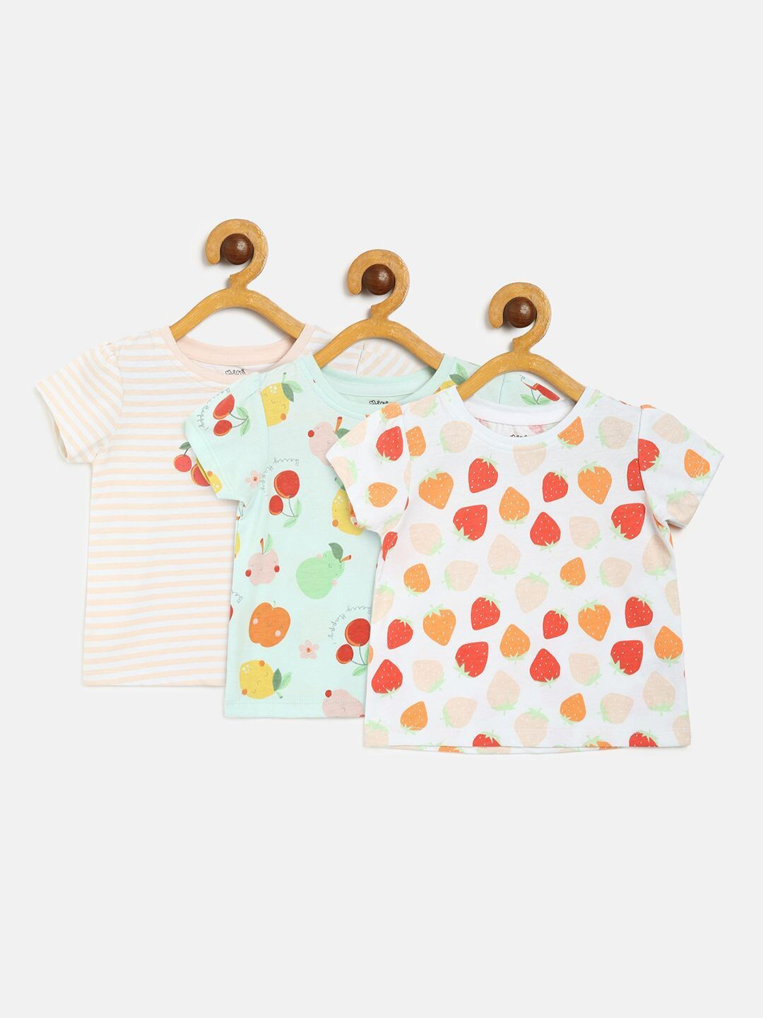 MINI KLUB Girls Pack Of 3 White & Green Printed T-shirts