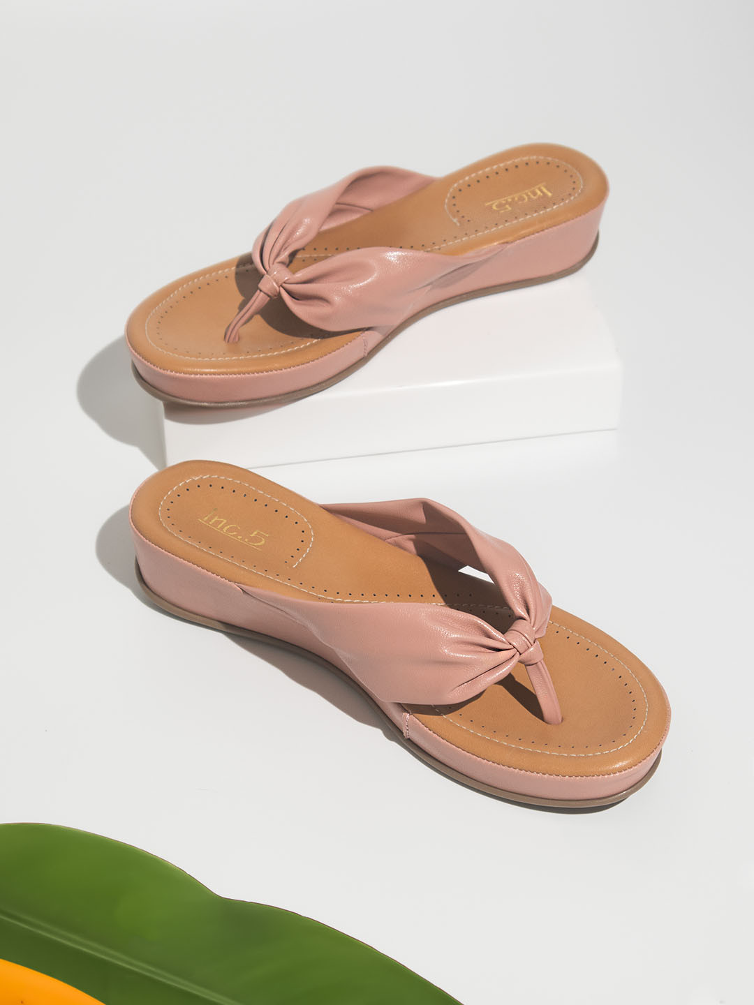 Inc 5 Women Peach Pink Solid Comfort Sandals