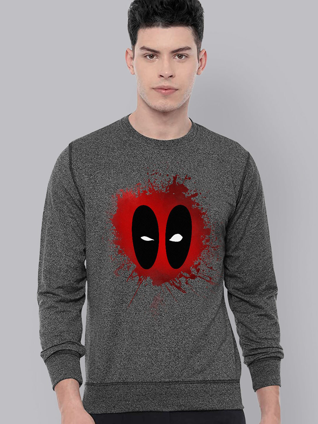 Free Authority Men Black Deadpool Printed Sweatshirt