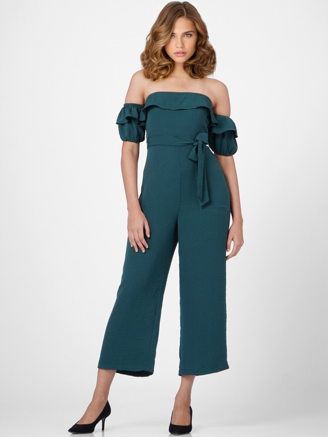ONLY Green Off-Shoulder Basic Jumpsuit