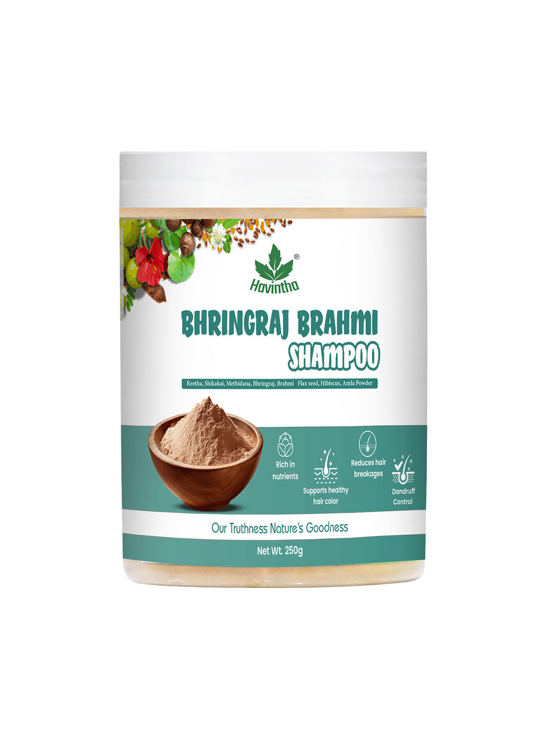 Havintha Natural Hair Shampoo Powder with Amla-Shikakai-Hibiscus & Bhringraj 227 g