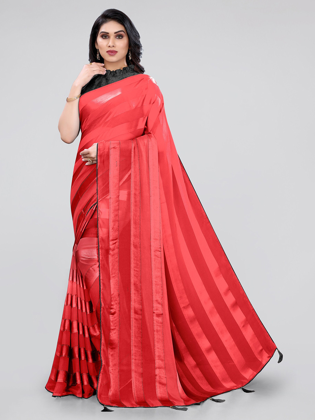 KALINI Red & Black Striped Saree