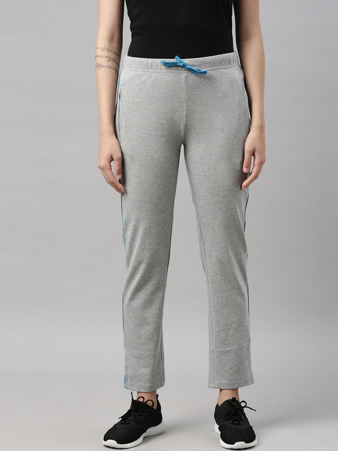 GOLDSTROMS Women Grey Solid Relaxed-Fit Cotton Yoga Pants