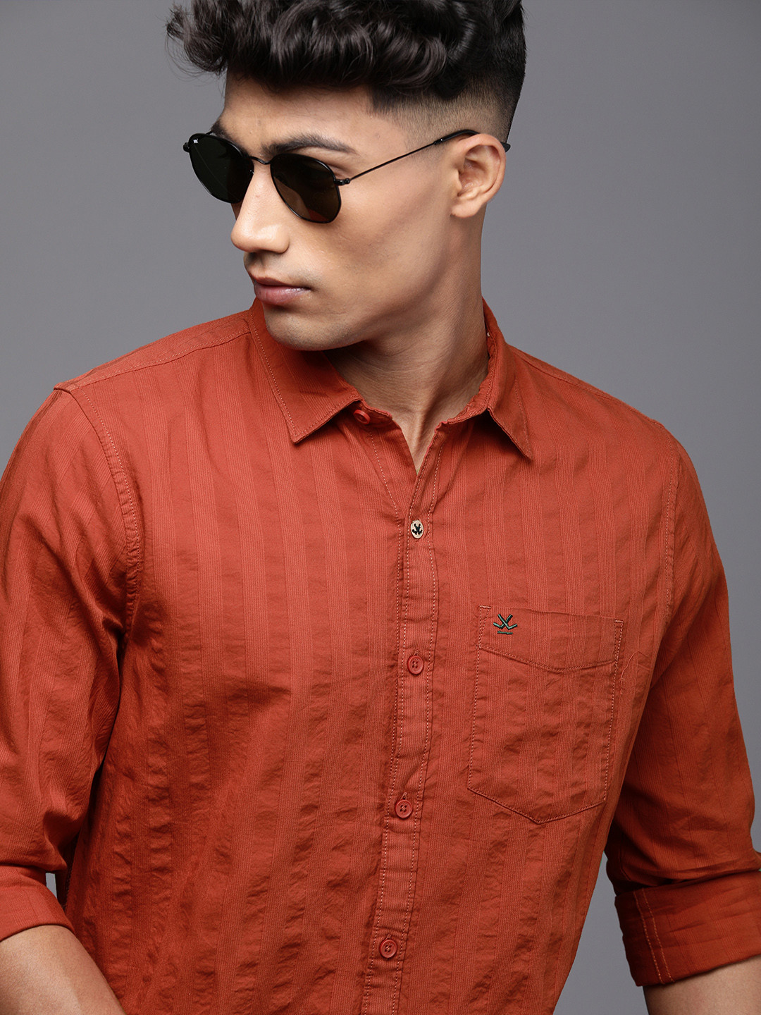 WROGN Men Rust Solid Cotton Slim Fit Casual Shirt