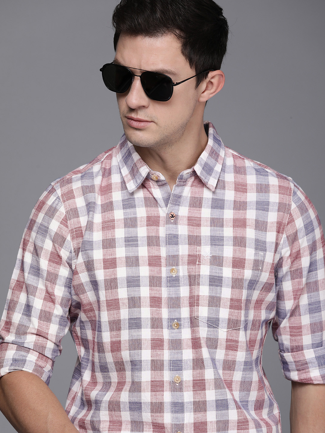 WROGN Men Red Slim Fit Gingham Checks Checked Casual Shirt