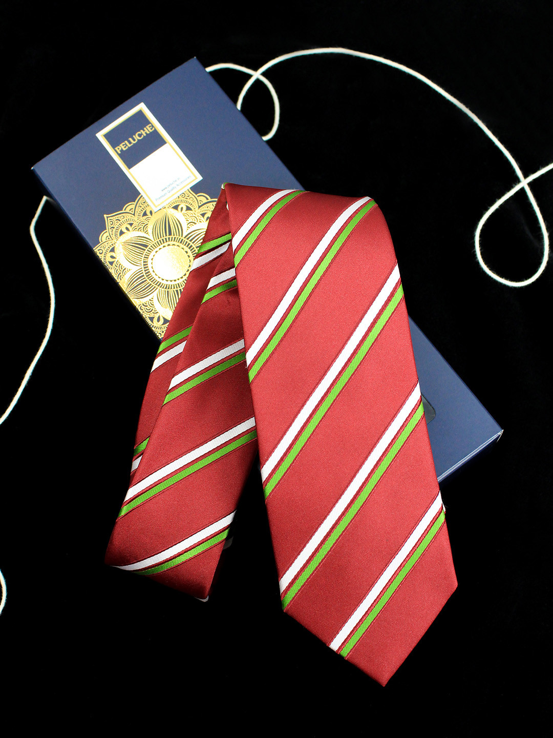 PELUCHE Unisex Maroon & Green Striped Skinny Tie