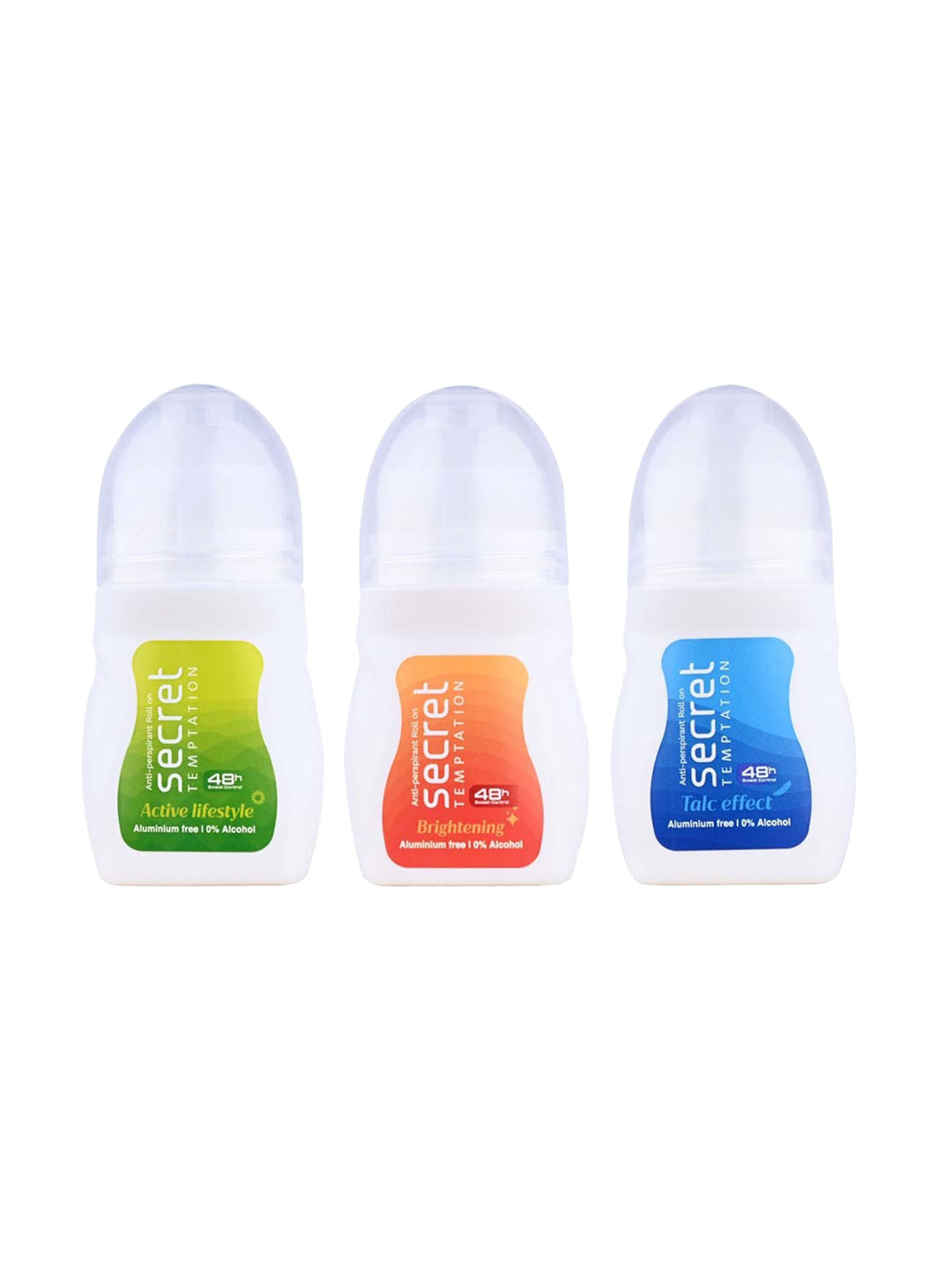 Secret Temptation Set of 3 RollOn 50ml each - Active Lifestyle + Brightening + Talc Effect
