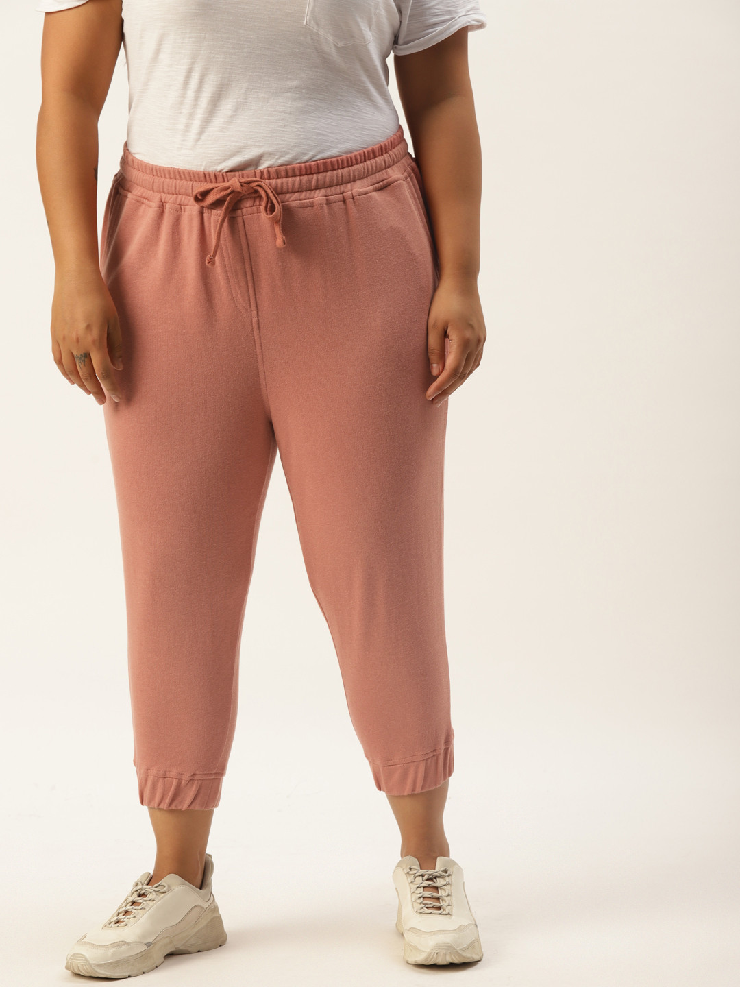 Rute Women Plus Size Mauve Solid Cropped Joggers