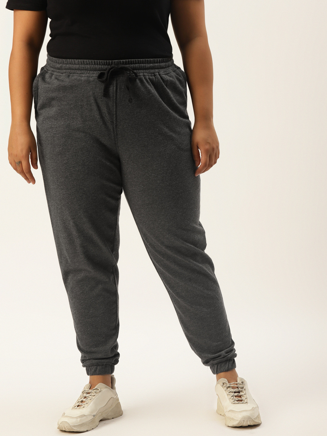 Rute Women Plus Size Charcoal Solid Cropped Joggers