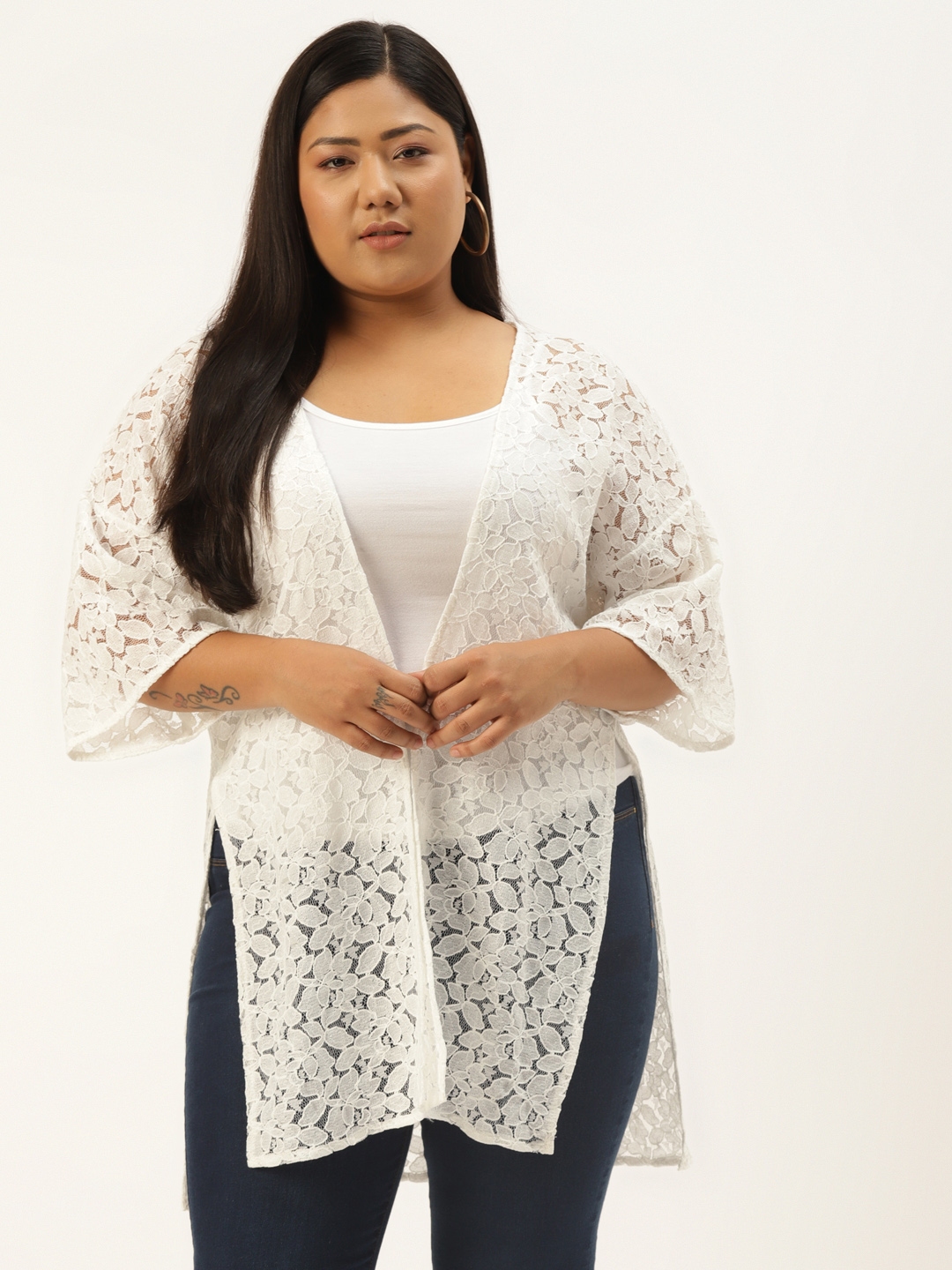 Plus size shrug white clearance