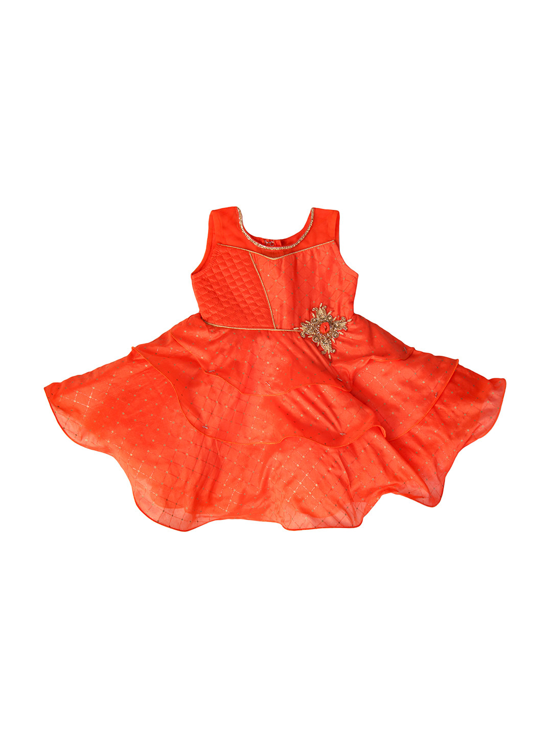 Enfance Girls Orange Layered Net Dress