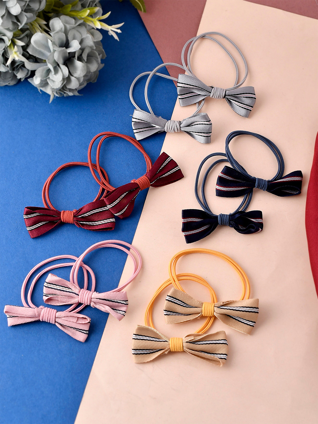 Silvermerc Designs Girls Red & Pink Set Of 10 Ponytail Holders