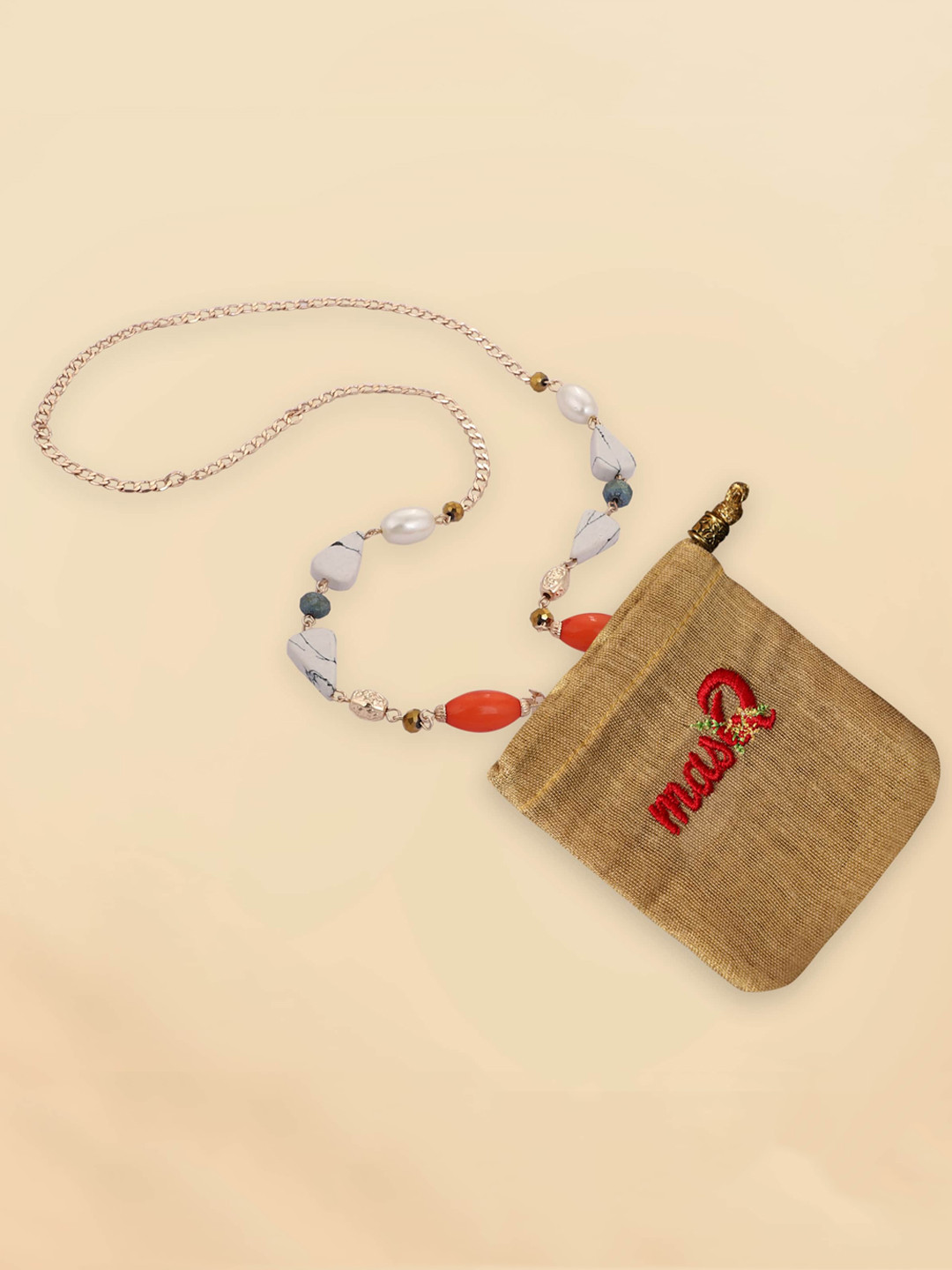 MASQ Pink & Gold Toned Mask & Eye Glasses Chain