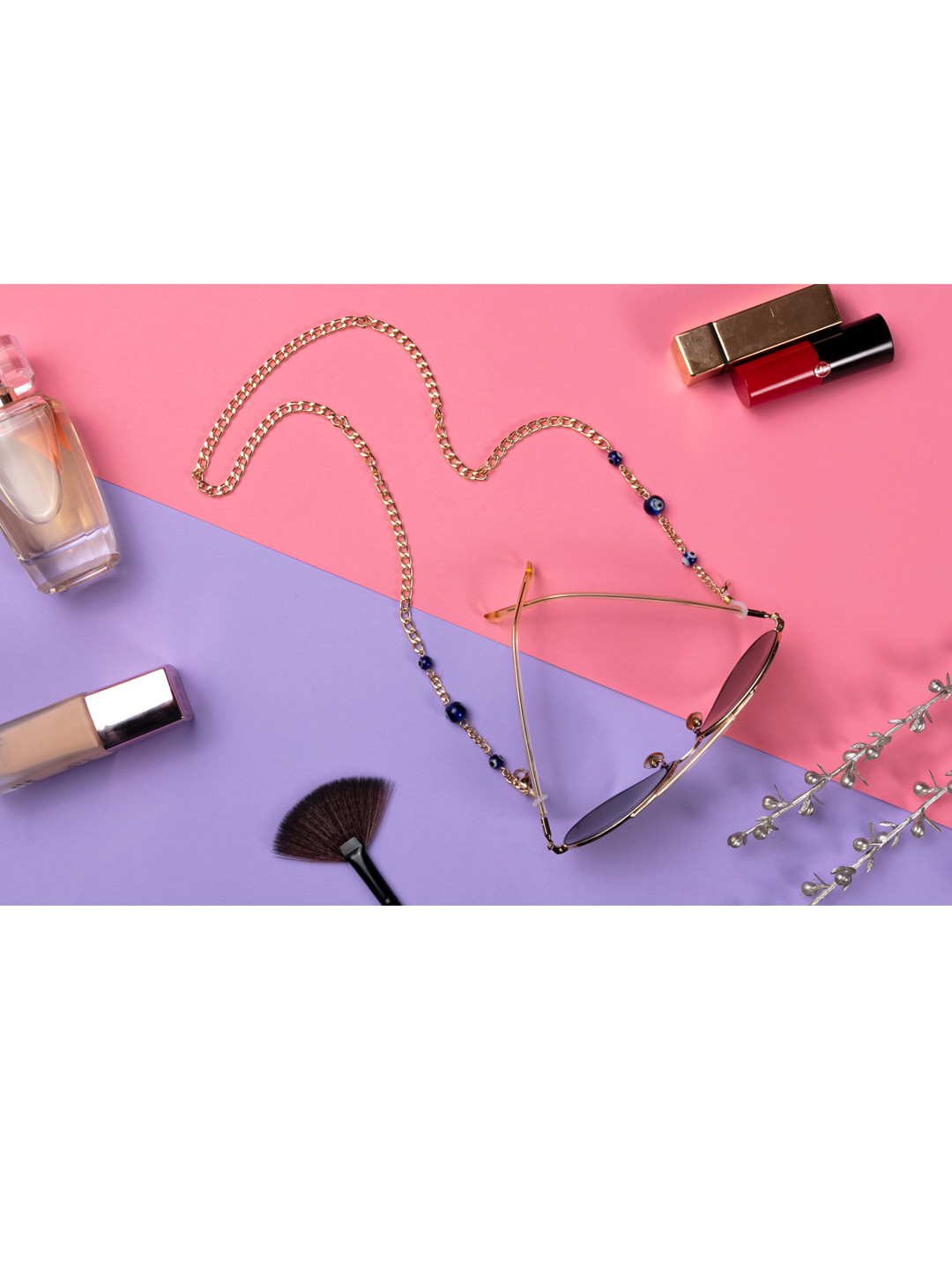 MASQ Women Gold-Plated Blue Evil Eye Beaded Mask Chains