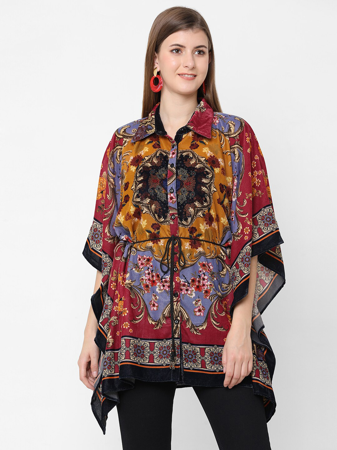 Cloth Haus India Pink Floral Print Velvet Shirt Style Top