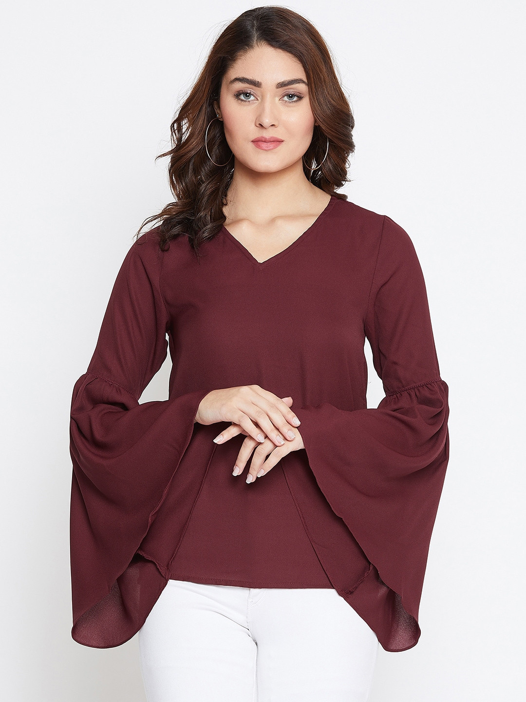 La Zoire Maroon Georgette Styled Back Top