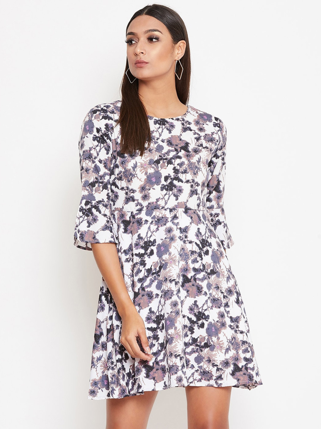 La Zoire Off White Floral Crepe Dress