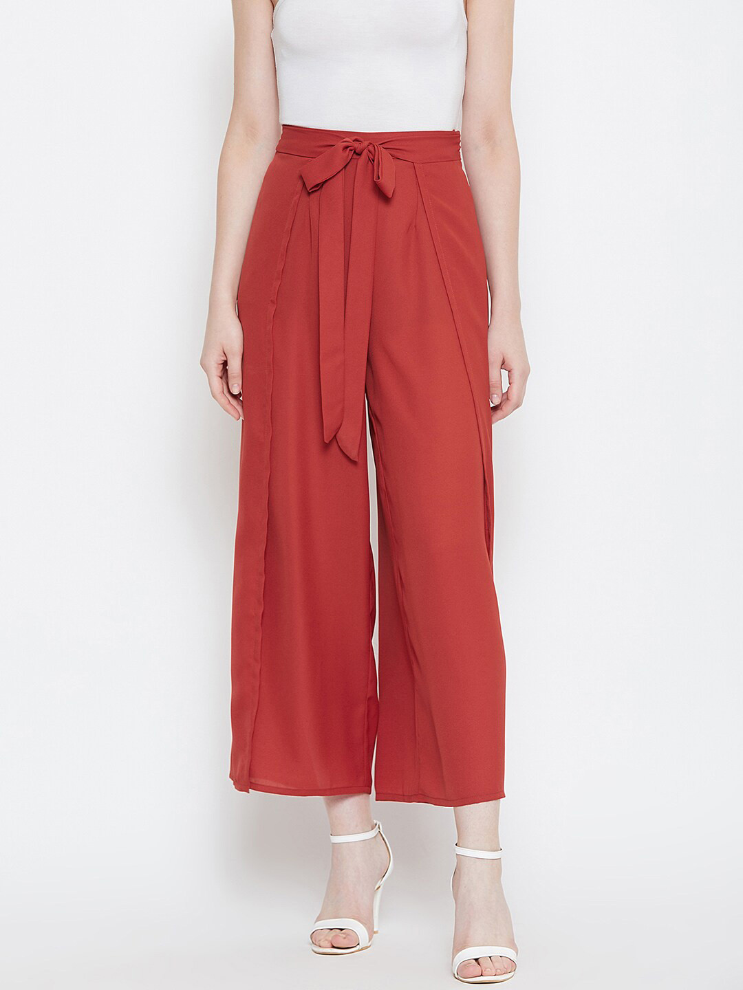 La Zoire Women Rust Flared Layered Wrapon Palazzos