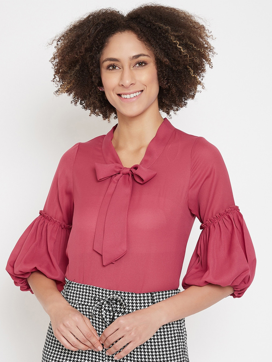 La Zoire Women Dusty Pink Tie-Up Neck Georgette Top