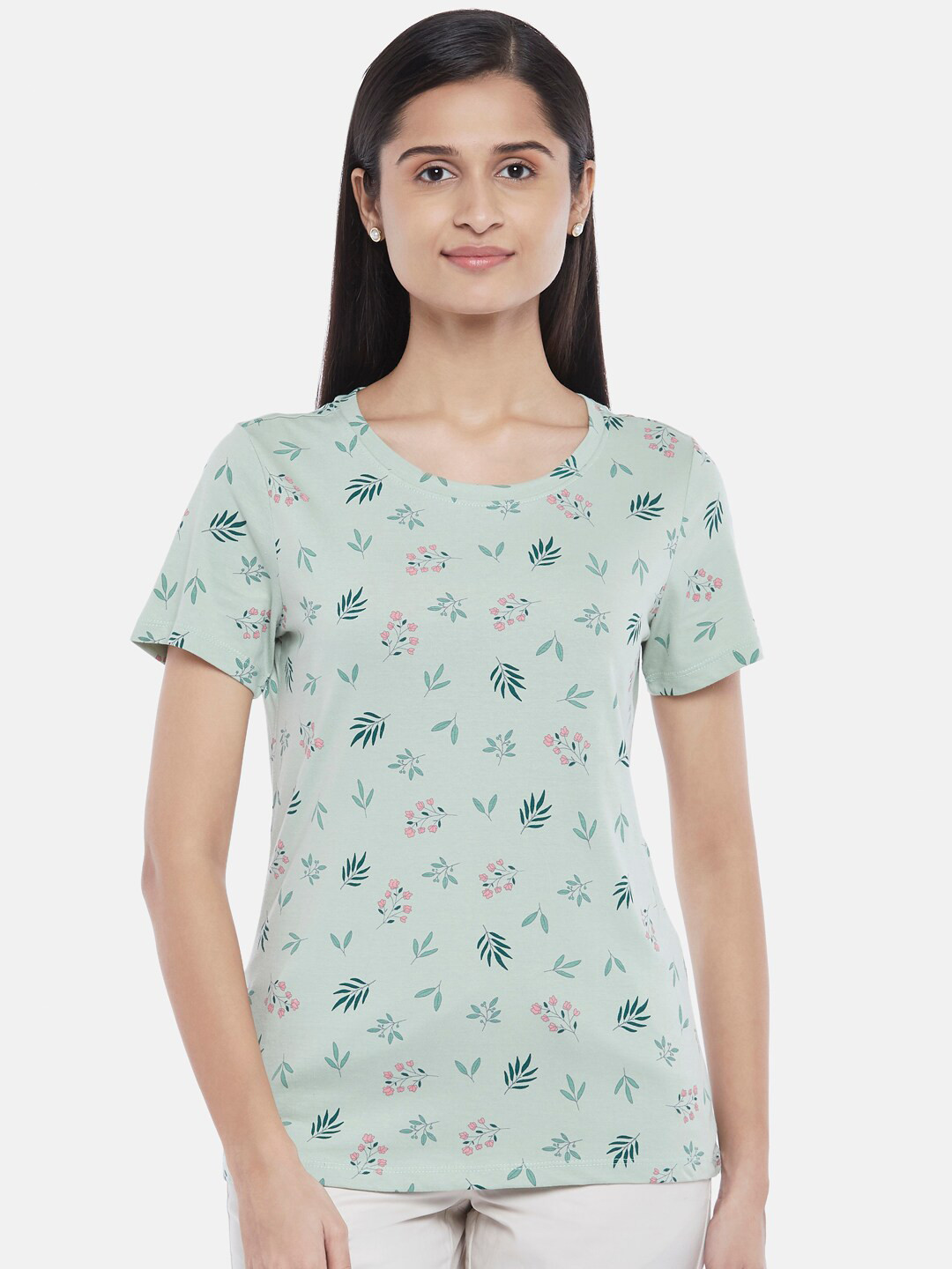 Honey by Pantaloons Women Green Printed T-shirt