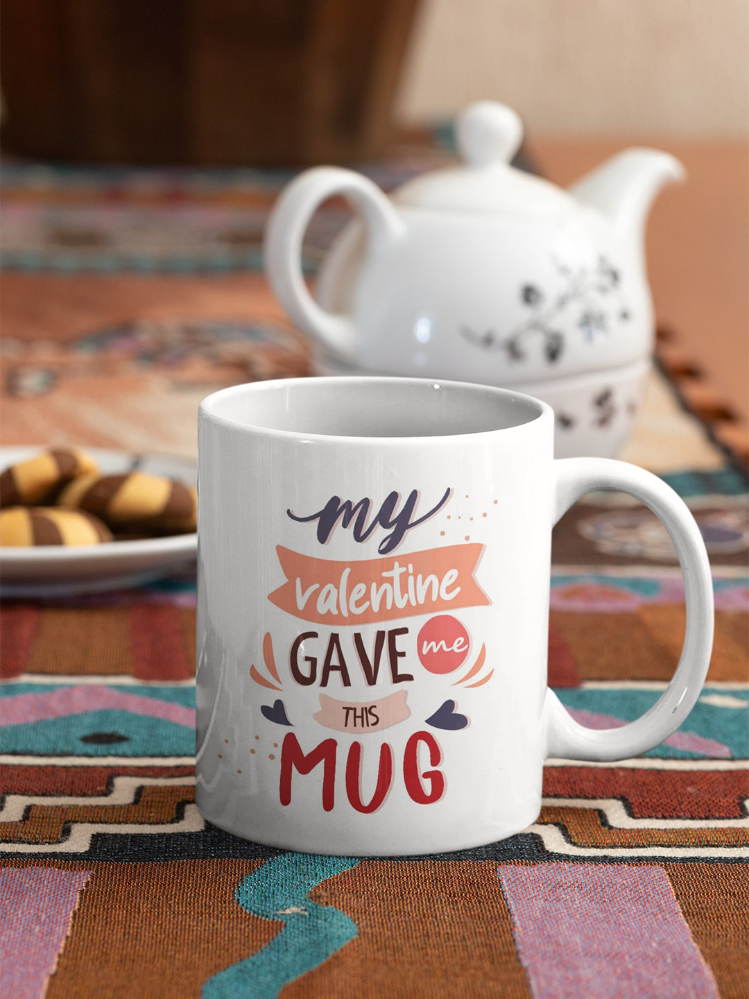 Oye Happy Heart White Typography Ceramic Microwave Safe Mug-330ml